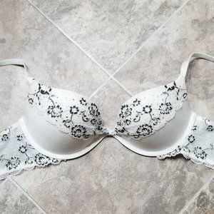 Victoria's Secret push up bra, white and black w/ rhinestones, size 32c